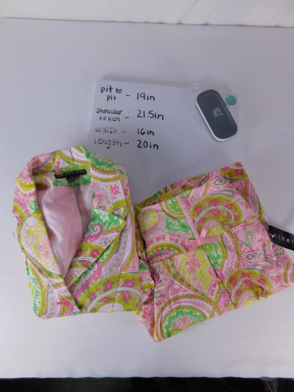 Larry Levine Petite Skirt Suit Womens 10P Pink Paisley Stretch Jacket Skirt - Picture 12 of 12